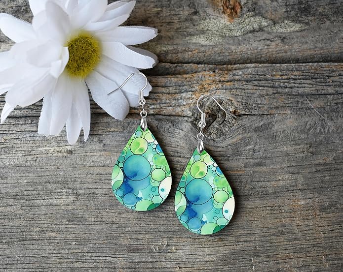Teardrop Wood Earrings Light Weight Printed Image Dangle Jewelry, Fun and Funky Earrings