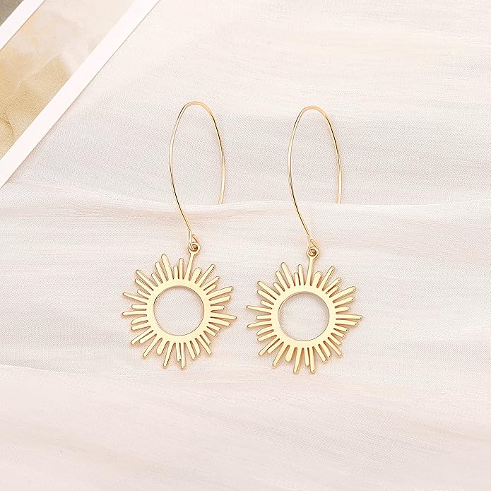 Geometric Drop Dangle Earrings Boho Statement Long Hoops 18k Gold Plated Lightweight Earrings for Women Girls