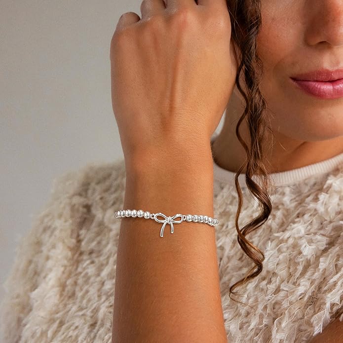 Gold Bracelets for Women, Cute 14K Gold/Silver Plated Stretch Beaded Bracelets for Women Trendy Stackable Charm Bracelet Dainty Adjustable Waterproof Non Tarnish Jewelry Gifts for Her