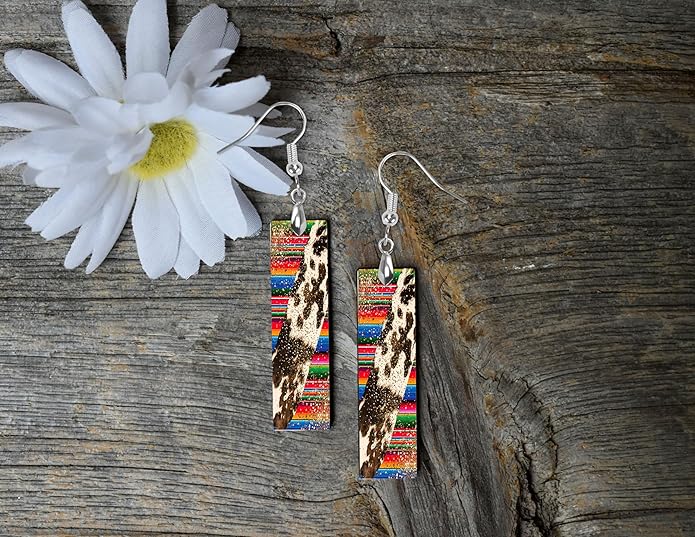 Earrings Handmade Bar Wood Earrings Light Weight Printed Image Dangle Earring Jewelry