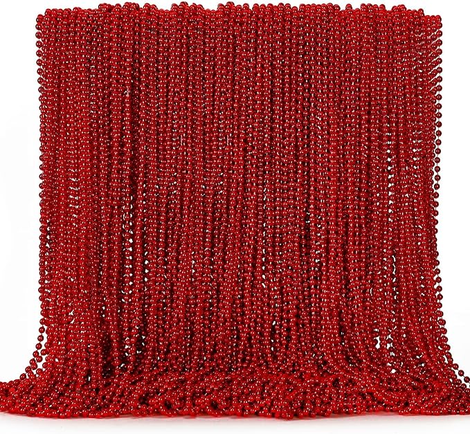 144PCS Bead Necklace, Red Christmas Bead Stuff Party Favors, 33" Necklaces Festival Parade Throw Accessories for Wedding Birthday Valentines Mardi Gras Christmas Celebrations Decorations