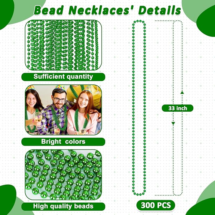 300PCS Mardi Gras Beads Bulk, Mardi Gras Beads Necklace, Parade Throw Accessories Set Decorations Party Supplies