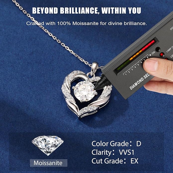 MOOSEA Valentines Day Gifts for Women Wife, 1-3 Carat D Color VVS1 Clarity Moissanite Heart Pendant Necklaces Anniversary Birthday Gifts for Wife Mom Daughter 925 Sterling Silver Necklace