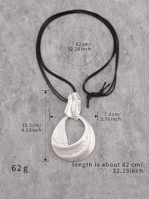 GelConnie Leather Necklace for Women Large Pendant Long Brown Necklace Circle Leather Choker Vintage Sweater Necklace Gold Chunky Boho Necklaces for Women