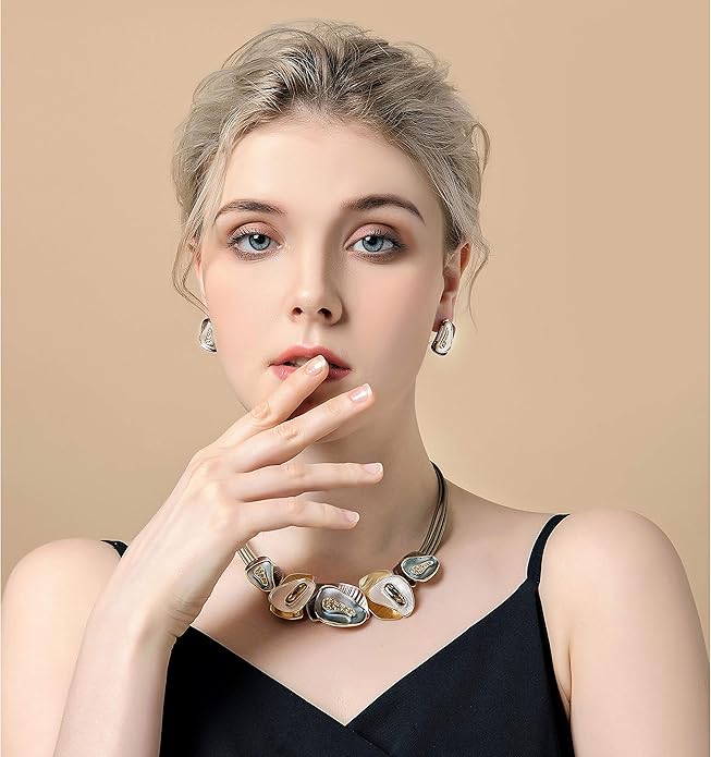 AMYJANE Vintage Statement Jewelry Set - Spring Leaf Flower Floral Plant Necklace Earring Set Crystal Rhinestone Fashion Costume Jewelry for Women Prom Party Unique Gift
