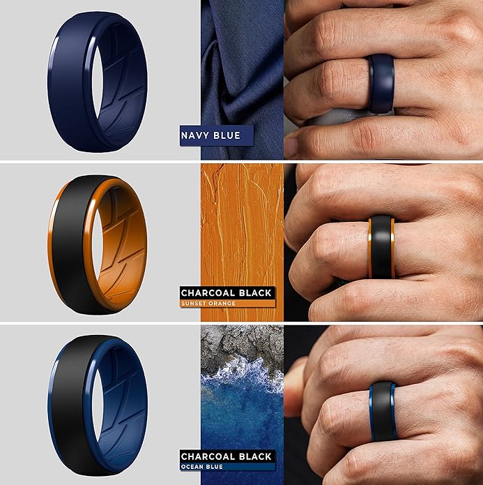 ThunderFit Men's Silicone Rings 10mm Wide 2.5mm Thick Rubber Bands, Breathable, Variety Multipack 1-10
