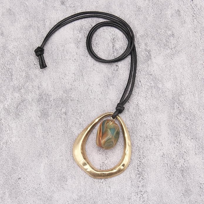 Boho Necklaces for Women Chunky Circle Necklace Layered Boho Circle Leather Choker Necklace Long Vintage Necklaces Bohemian Jewlery Gifts