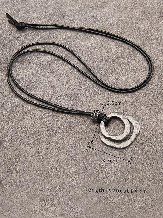 GelConnie Boho Necklaces for Women Vintage Silver Circles Long Pendant Necklace Cowgirl Sweater Necklace Adjustable Leather Choker Necklace for Women