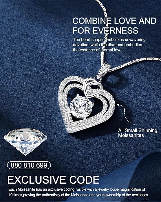 InfinityLove Heart Pendant Necklaces for Women, 2-5 Carat Moissanite Heart Necklace, Anniversary Birthday Christmas Valentine Engagements Mothers Day Jewelry for Wife Her Girlfriend Mom Daughter