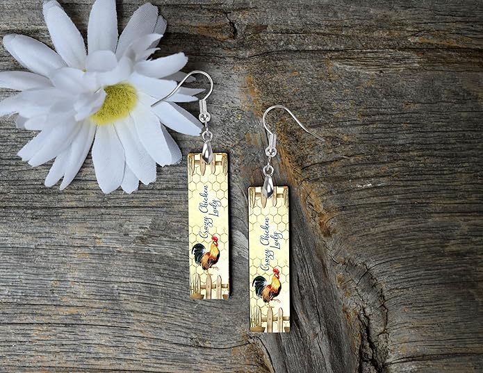 Earrings Handmade Bar Wood Earrings Light Weight Printed Image Dangle Earring Jewelry