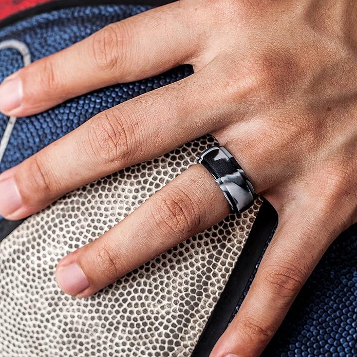 ThunderFit Silicone Rings for Men - 7 Rings / 4 Rings / 1 Ring Step Edge Rubber Wedding Bands 10mm Wide - 2.5mm Thick