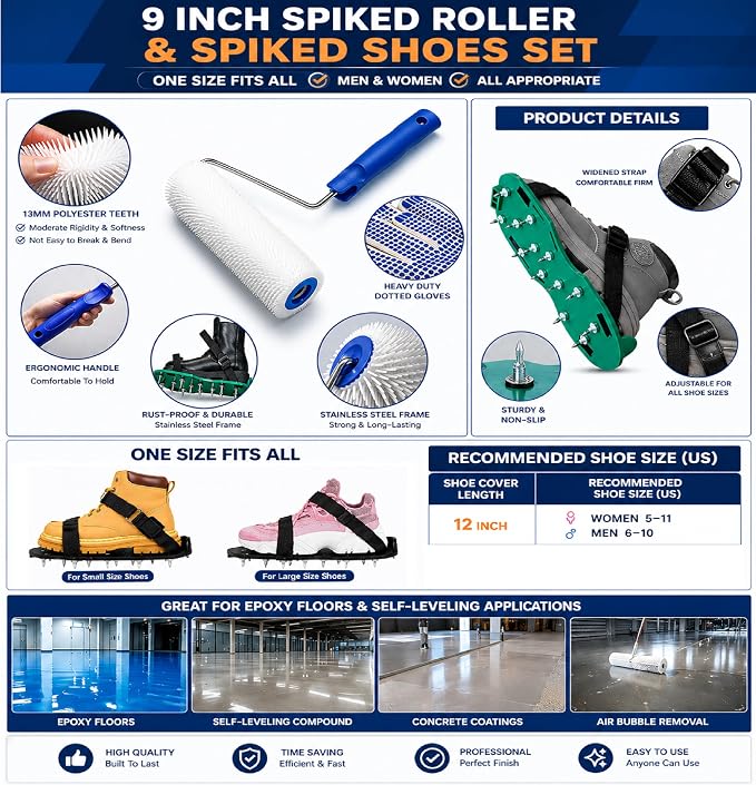 Premium 9 Inch Spiked Roller & epoxy Spike Shoes kit - Image 2