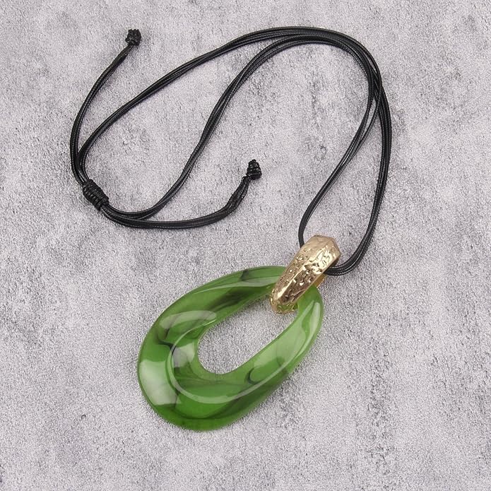 GelConnie Leather Necklace for Women Large Pendant Long Brown Necklace Circle Leather Choker Vintage Sweater Necklace Gold Chunky Boho Necklaces for Women