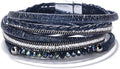 Fesciory Leopard Bracelet for Women, Boho Leather Wrap Multi-Layer Pearl Crystal Bracelet Bangle Jewelry