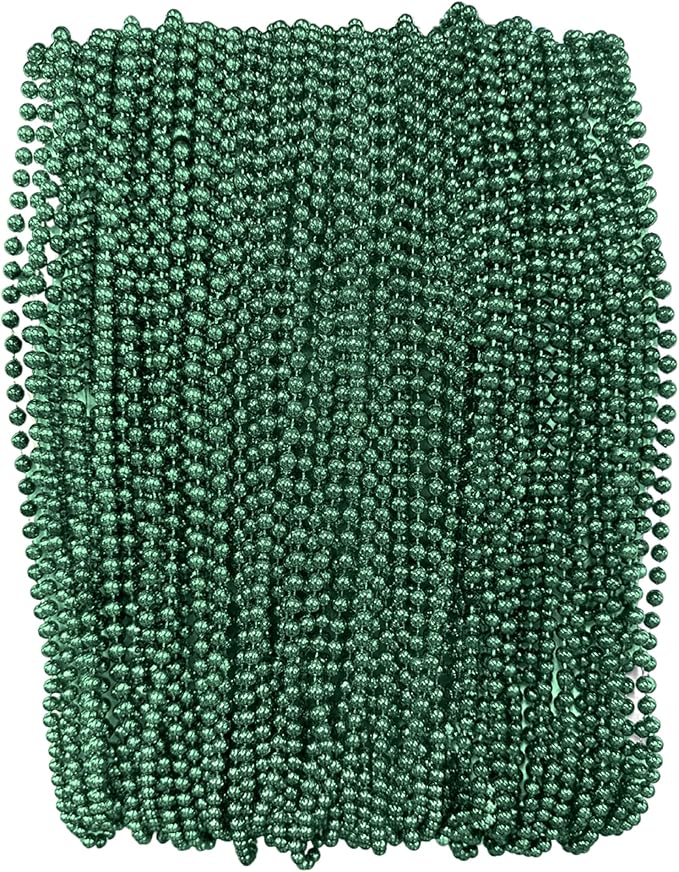 Green Mardi Gras Beads - 33 inch, 7mm, 72 Necklaces, 6 Dozen Bulk Party Decorations