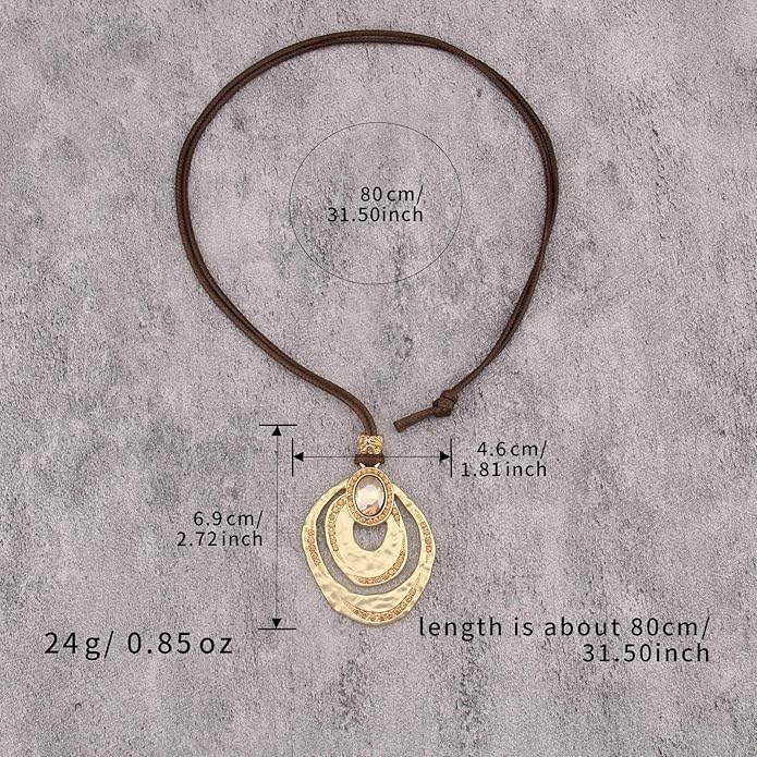 Women's Leather Long Necklace Bohemian Style Circle Retro Pendant Necklace Women's Jewelry