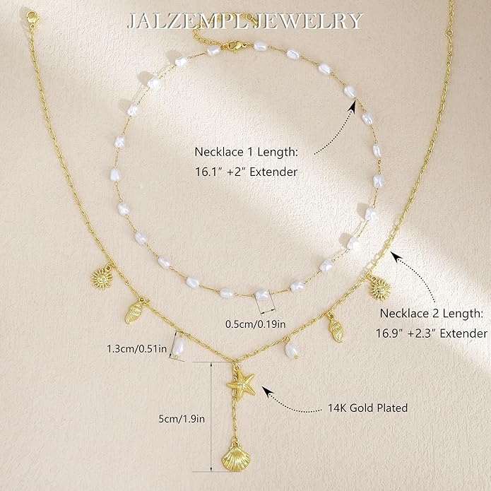 Shell Charm Necklace For Women Stack Seashell Pearl Dainty Starfish Beach Layered 14k Gold Plated Pendant Summer Boho Jewelry Gifts