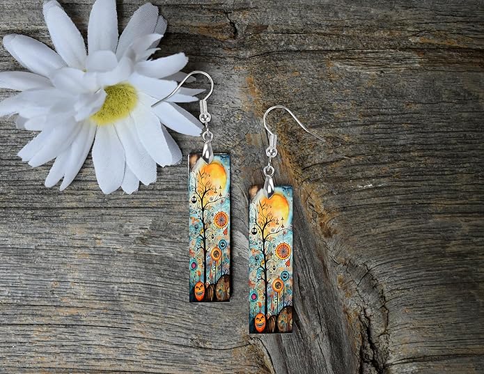 Earrings Handmade Bar Wood Earrings Light Weight Printed Image Dangle Earring Jewelry