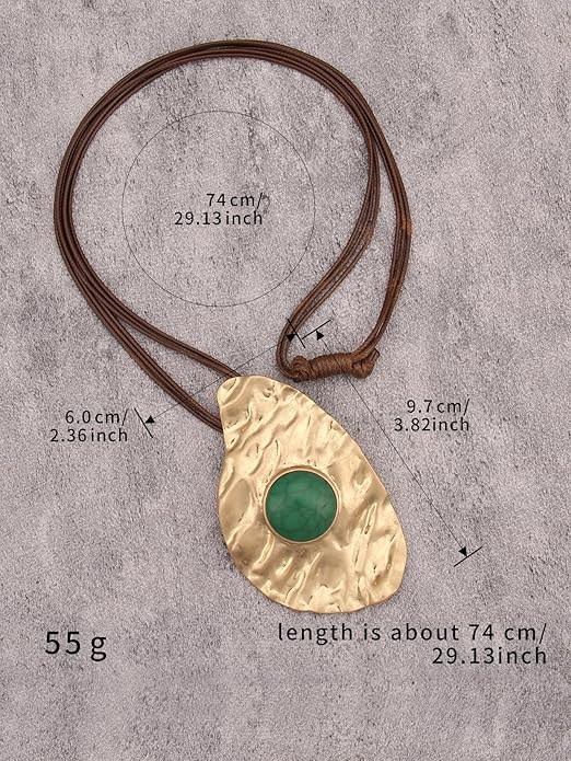 GelConnie Leather Necklace for Women Large Pendant Long Brown Necklace Circle Leather Choker Vintage Sweater Necklace Gold Chunky Boho Necklaces for Women