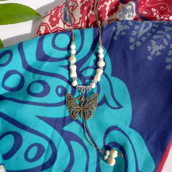Boho Style Colorful Ceramic Bead Strand Necklace Adjustable Bohemian Jewelry Gift for Women, Fashion Clothing Matching Necklace