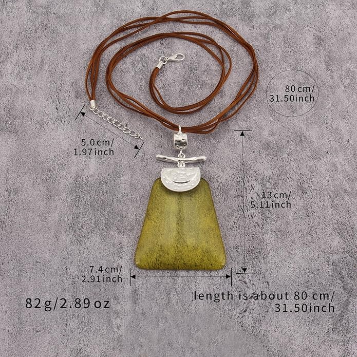 GelConnie Leather Necklace for Women Large Pendant Long Brown Necklace Circle Leather Choker Vintage Sweater Necklace Gold Chunky Boho Necklaces for Women