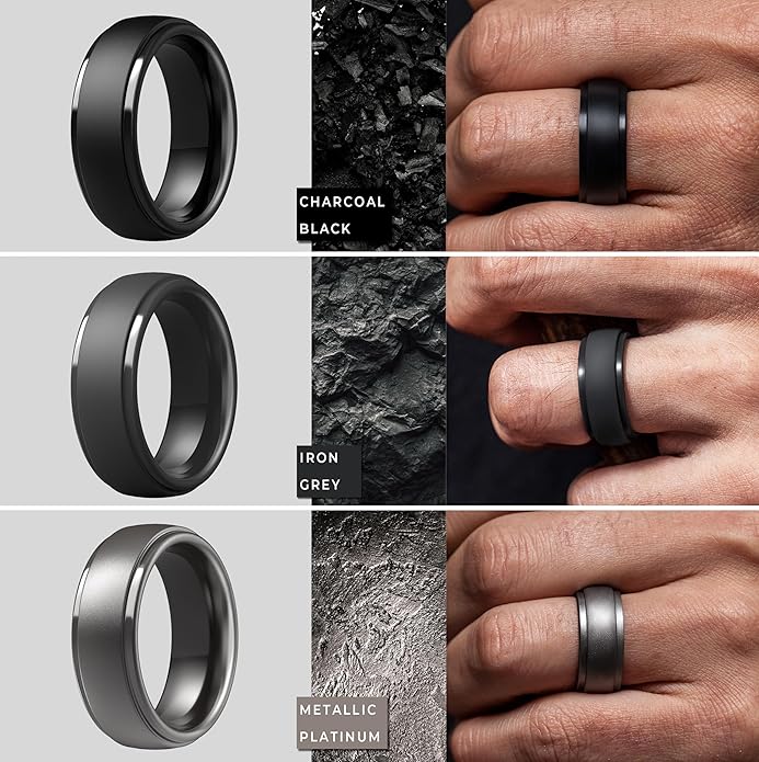 ThunderFit Silicone Rings for Men - 7 Rings / 4 Rings / 1 Ring Step Edge Rubber Wedding Bands 10mm Wide - 2.5mm Thick