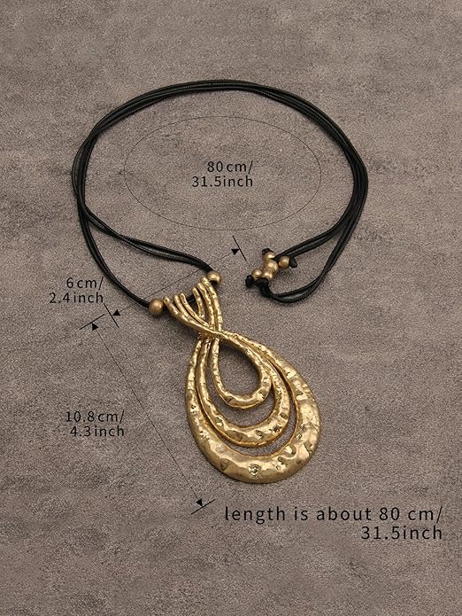 GelConnie Leather Necklace for Women Large Pendant Long Brown Necklace Circle Leather Choker Vintage Sweater Necklace Gold Chunky Boho Necklaces for Women