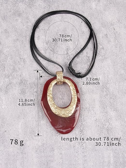GelConnie Leather Necklace for Women Large Pendant Long Brown Necklace Circle Leather Choker Vintage Sweater Necklace Gold Chunky Boho Necklaces for Women