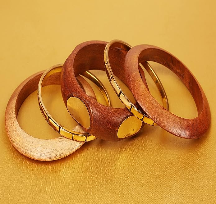 Touchstone wood bracelets for women bangle wooden jewelry handmade artisan bangles natural handcrafted brown olive stylish chunky boho bohemian bracelet brass metal inlaid woods stackable