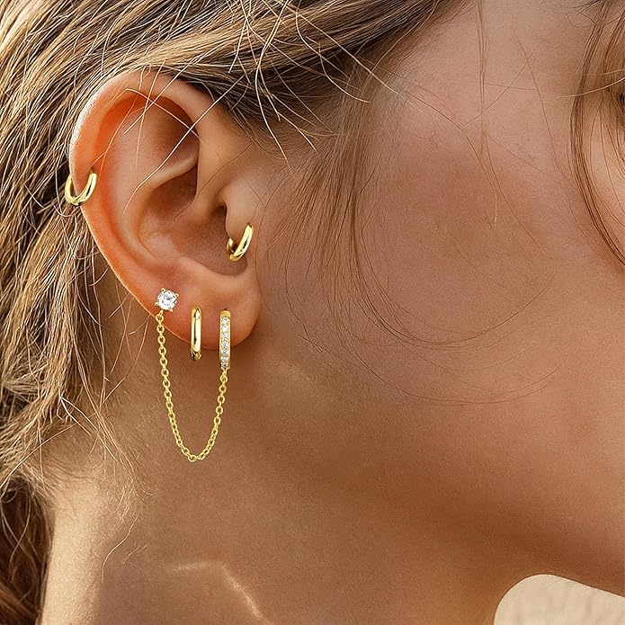 Small Gold Huggie Hoop Earrings Set for Women Men Hypoallergenic 14K Plated Stack Cartilage Earrings, Multiple Piercing Lightweight Mini Thin Cute Dainty Trendy Jewelry Set Christmas Gifts for Women
