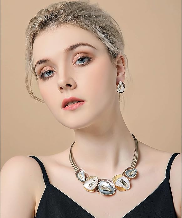 AMYJANE Vintage Statement Jewelry Set - Spring Leaf Flower Floral Plant Necklace Earring Set Crystal Rhinestone Fashion Costume Jewelry for Women Prom Party Unique Gift