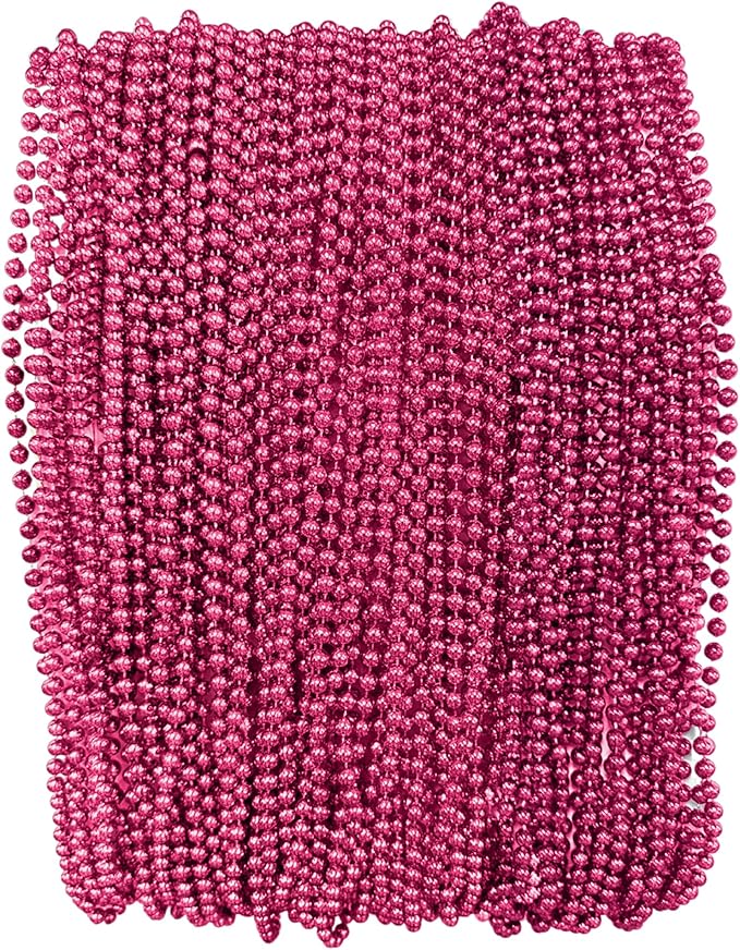THE MARDI GRAS KREWE - Beads Necklaces Mardi Gras 72 Pack, 6 Dozen 33" 7mm - Party Favors, Parades, Bulk Decorations, Costumes, Festivals, Events - Hot Pink