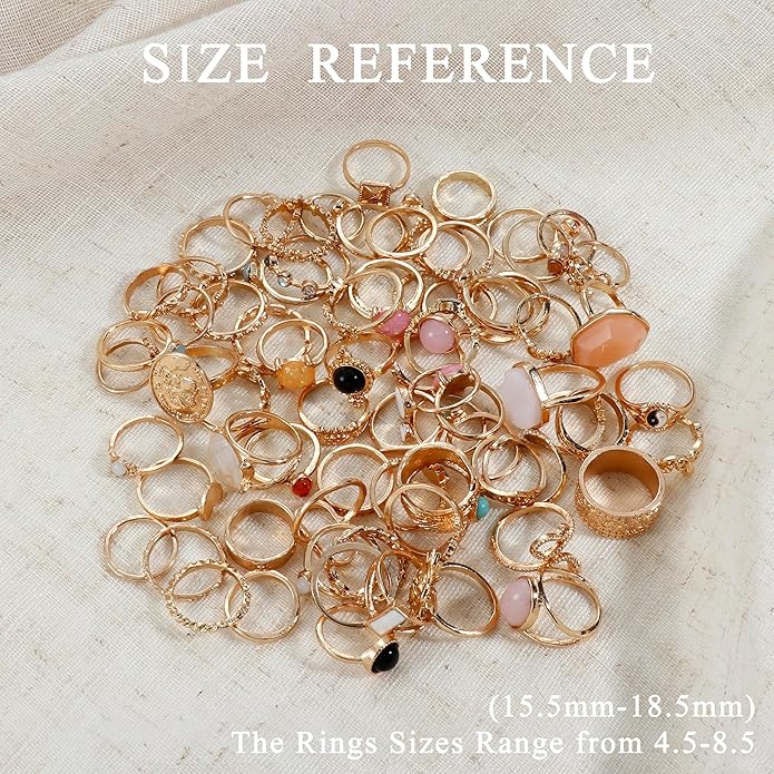 Subiceto 70 Pcs Vintage Crystal Ring Set Knuckle Rings for Women Bohemian Stackable Joint Rings Retro Boho Stacking Joint Finger Rings Pack