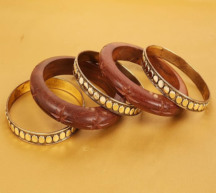 Touchstone wood bracelets for women bangle wooden jewelry handmade artisan bangles natural handcrafted brown olive stylish chunky boho bohemian bracelet brass metal inlaid woods stackable