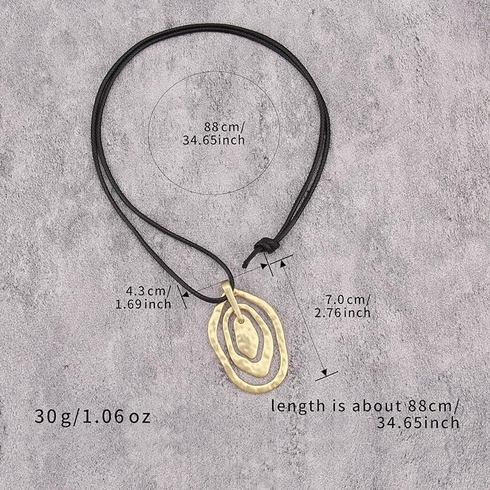 Boho Leather Necklace Women Bohemian Brown Circle Pendant Necklace Choker Long Necklaces for Women Boho Ring Large Pendant