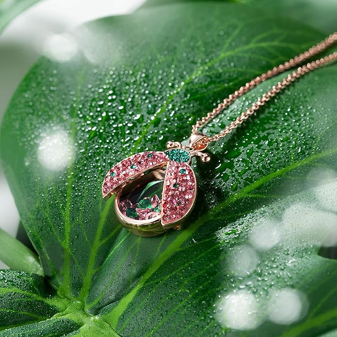 Superchic Ladybug Pendant Necklace Cute Cubic Zirconia with floating Crystals for Women Halloween Party Birthday Gifts