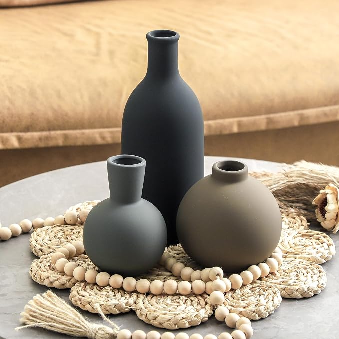 Ceramic Vase Set of 3 | Neutral Vases Home Decor | Modern Flower Pottery Vases - Image 7