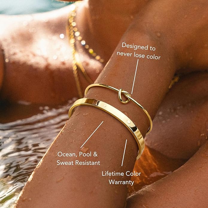 Gold Bracelets Set for Women Non Tarnish, 14K Gold Plated Sterling Silver Chunky Cuff Bracelet Stackable Gold Bangles Bracelet for Women Trendy Fashion Accessories Tie Knot Cuban Rope Paperclip Beaded Bracelet Stack Jewelry Valentines Day Gifts