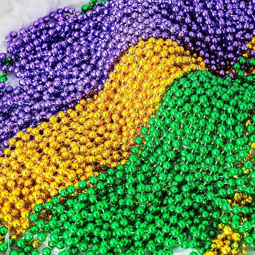 144 Pcs Mardi Gras Beads Bulk, 33 Inch 7mm Carnival Beaded Necklaces Decorations For Mardi Gras Festivals, Mardi Gras Parades, Night Club Dress-up Events Party Costume