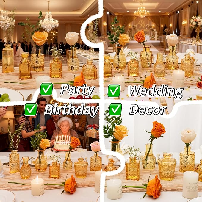 Clear Topaz Glass Bud Vase Set of 14 Pcs, Small Bud Vases in Bulk, Glass - Image 7
