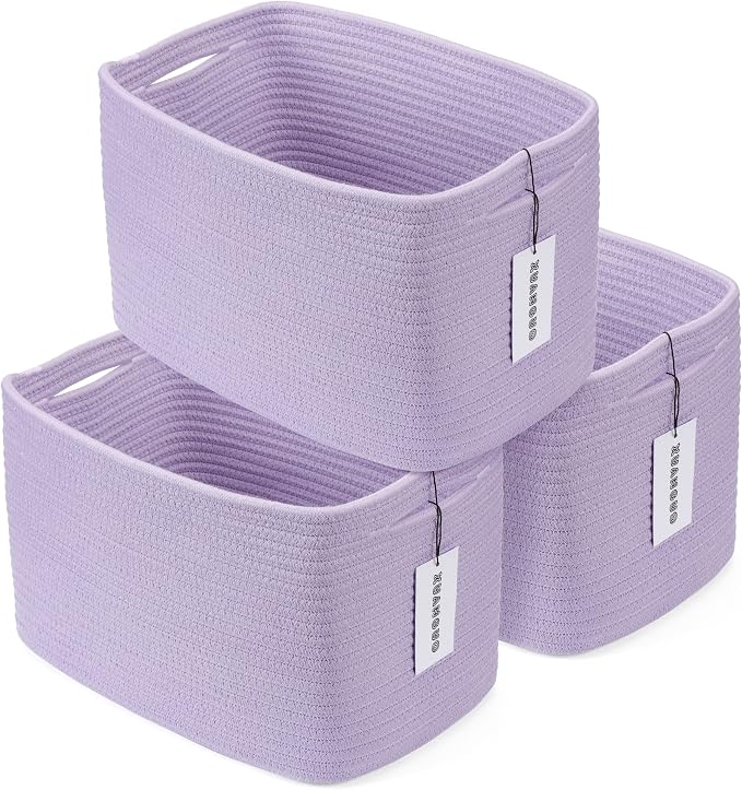 XUANGUO Woven Cotton Rope Storage Baskets 15x10x9.3" 3 Pack Purple Lavender | by XUANGUO