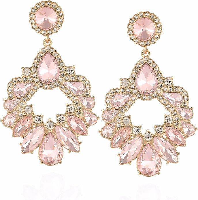 Fashion Rhinestone Statement Drop Dangle Earrings Large Colorful Crystal Chandelier Earrings for Women Bridal Wedding Party Prom