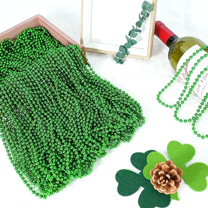 SHAOQINLIN 100 PCS St. Patricks Day Beads Necklace, 33" Green Mardi Gras Beads Christmas Necklaces Irish Saint Patricks Necklaces for St. Patricks Day Mardi Gras Parade Throws Birthday Party Favors