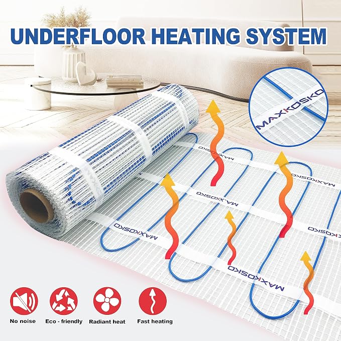 MAXKOSKO 15 sq ft Radiant Floor Heating Mat, Electric Heated In Floor Mat | - Image 2