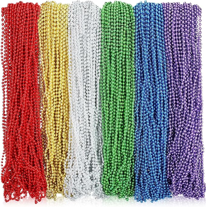 Kigeli 300 Pcs Mardi Gras Beads Necklace Bulk Red Green Bead Stuff Mardi Gras Necklace Bulk Festival Parade Throw Accessories for Party Favors Decorations (Multicolor)