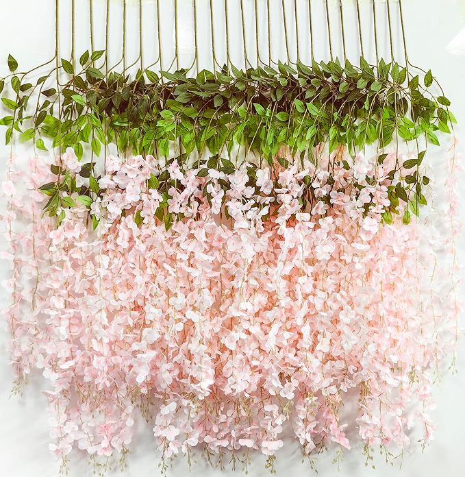 6pcs Artificial Wisteria Flowers 3.6 Feet/Piece Pink Dense Artificial Fake by HanYun