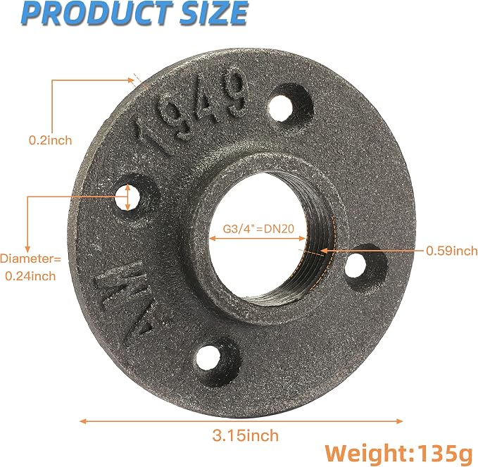 3/4" Heavy Duty Floor Flange, Home TZH 4 Pack Malleable iron Pipe Flange - Image 2