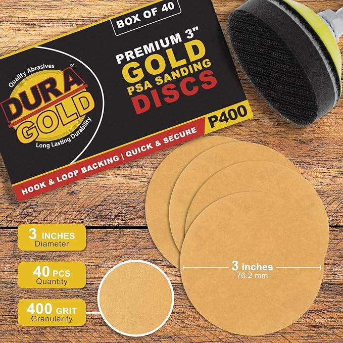 Dura-Gold - Premium - 400 Grit 3" Gold Hook & Loop Sanding Discs - Image 2
