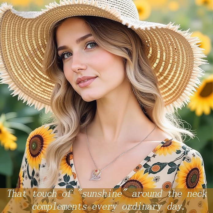 SELENICHAST Spinning Sunflower Necklace,925 Sterling Silver Heart Necklaces,You Are My Sunshine Girlfriend Birthday Jewelry Gifts