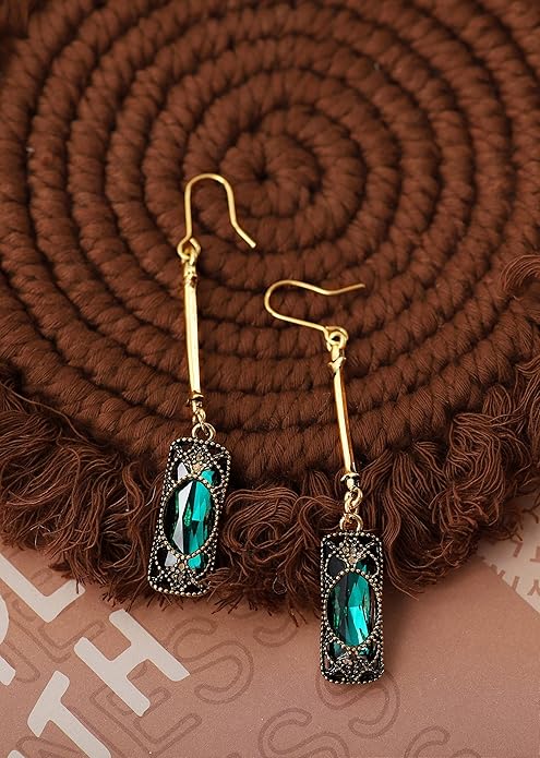 MINACHI Vintage Green Stone Created Emerald Dangle Earrings, Vintage Victorian Jewelry Gifts for Women